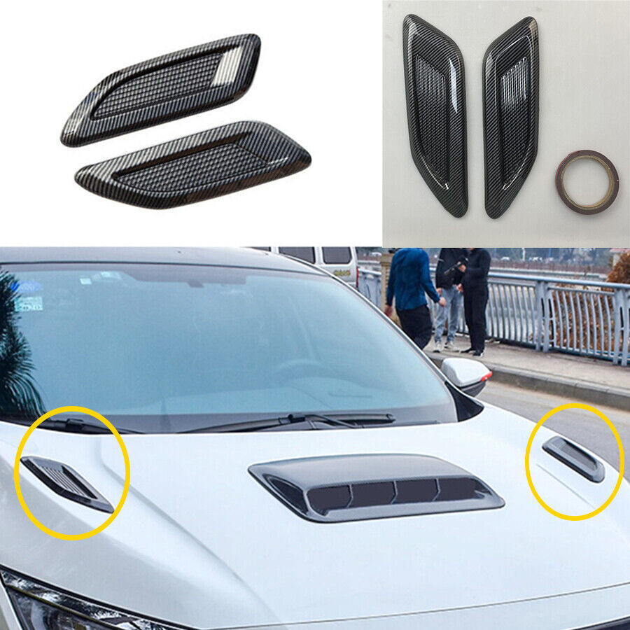 2xCarbon Fiber Color Car Air Flow Intake Hood Scoop Vent Bonnet Decorative Cover