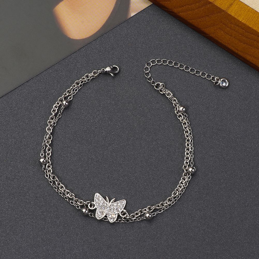 Beaded Heart Adjustable Chain Summer Jewelry Double Layer Foot Anklet Beach