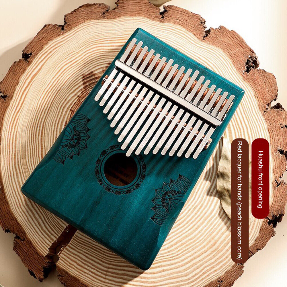 17 Key Portable Mahogany Kalimba Wooden Thumb Piano with Armrests (Blue)