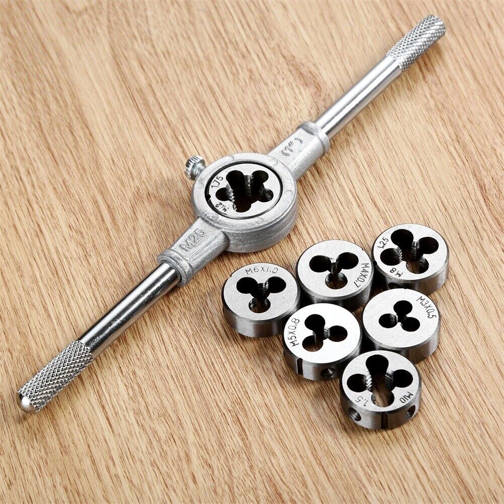 1 Set M3-M12 Woodworking Hand Tool Threading Cutting Die & Ratchet Wrench Holder