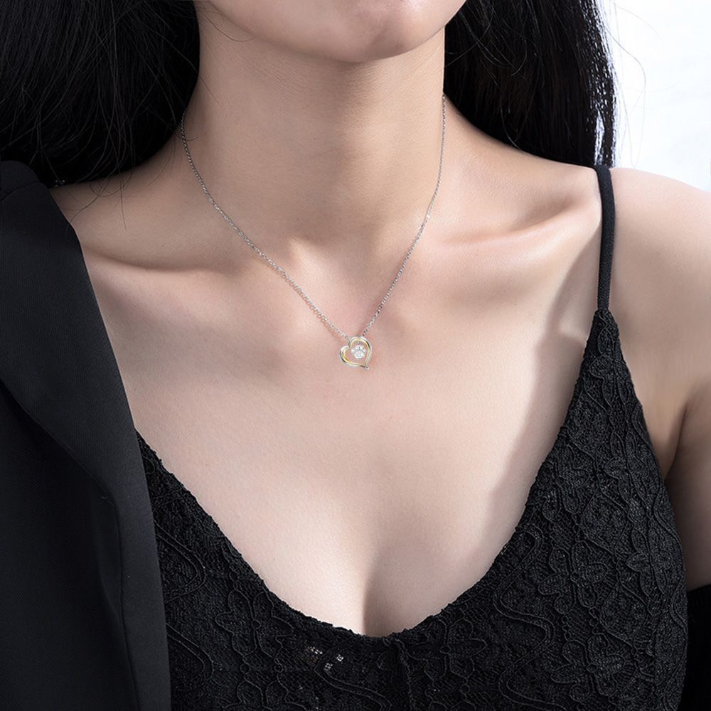 Day Gifts Cat Paw Alloy Two-color Heart Necklace Thin Chain Pendant Choker