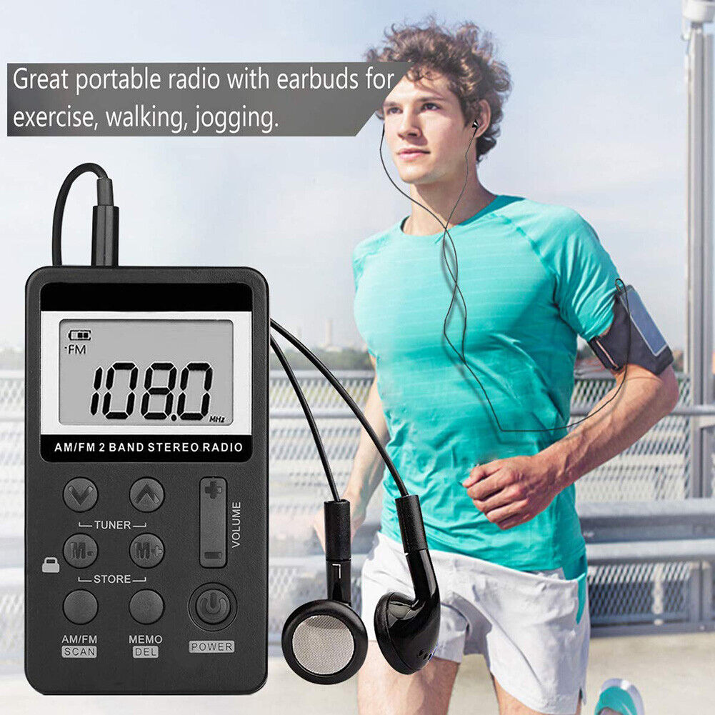 Portable Dual Band AM/FM Pocket Radio Digital Display Mini Radio (Black)