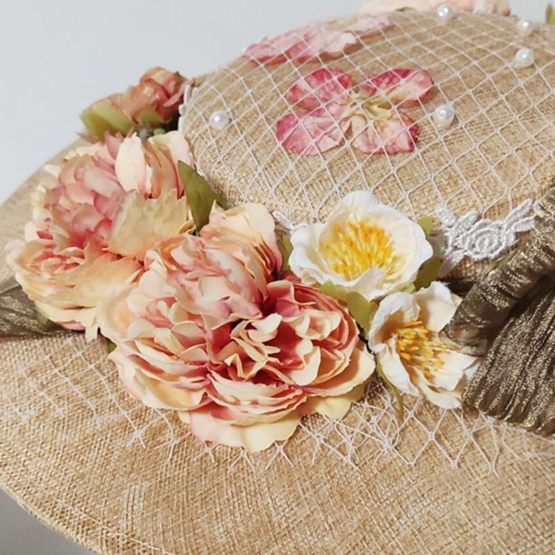 Summer Women Lolita Hat Leisure Hat Outdoor Sunscreen Sunshade Flower Flat Hat