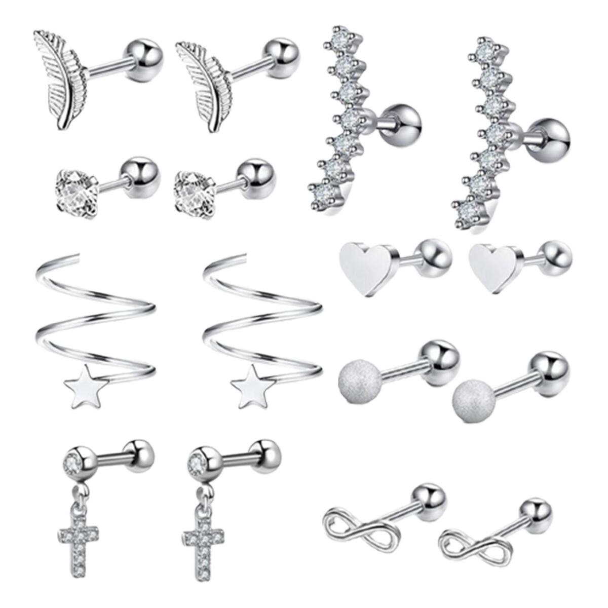 16 Pieces Stainless Steel Earrings Set for Women Men Earring Hoops Feather