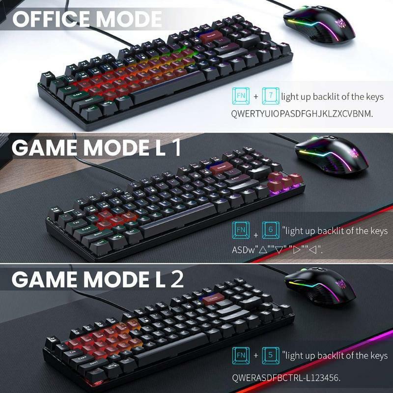 Rainbow Backlight Gaming Keyboard and Mouse Combo RGB Wired Keyboard 89 Keys