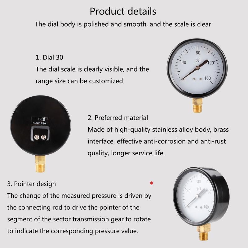 Utility Pressure Gauge Range 0-160 Psi Low Pressure Gauge 1/4" Thread for Oil