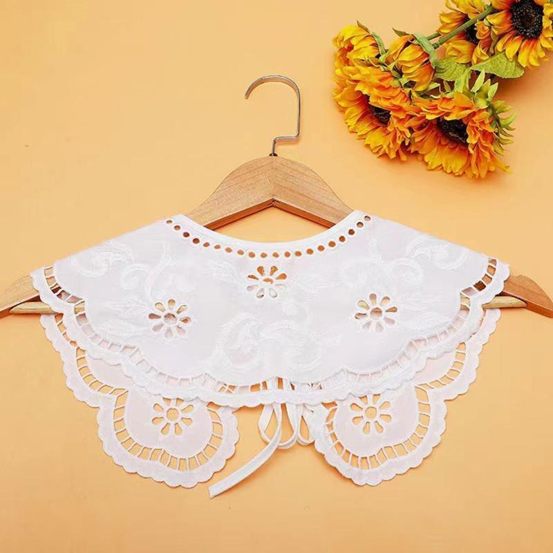 Women Lace-Up Detachable Collar Shawl Hollow Embroidery Sun Flower Lace Capelet