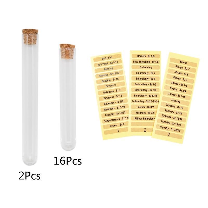 18Pcs Sewing Needles Storage Tubes with Labels Transparent Plastic Storage Case