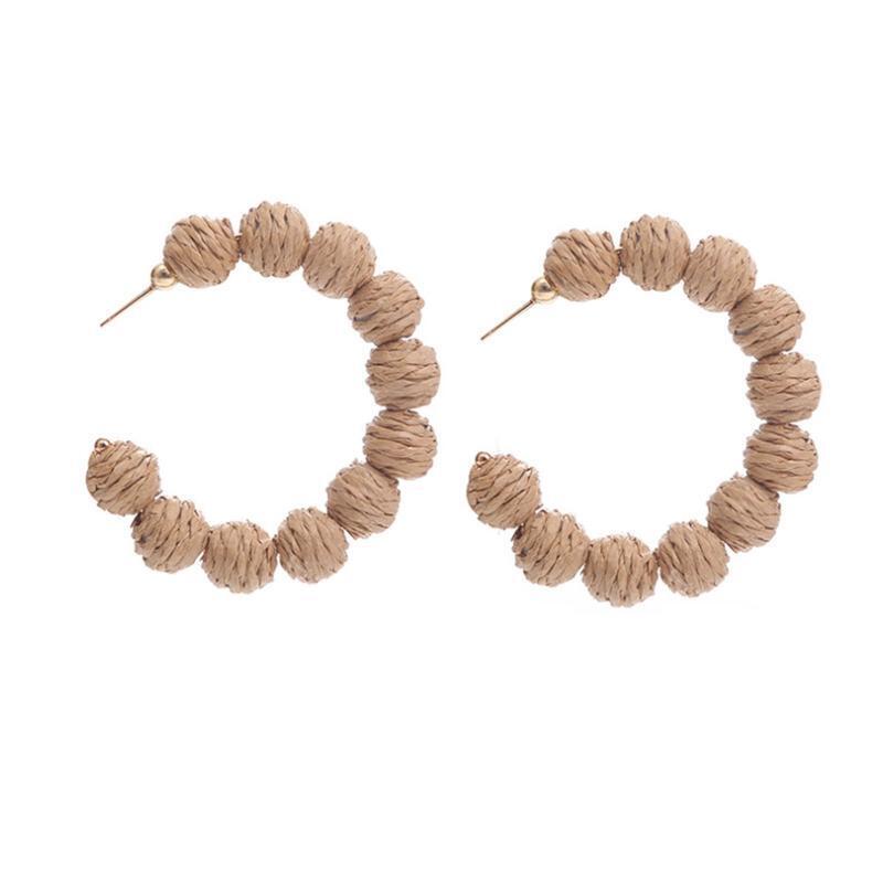 Handmade Wooden Straw Weave Rattan Vine Round Fashion Earrings Women 2022 Gift