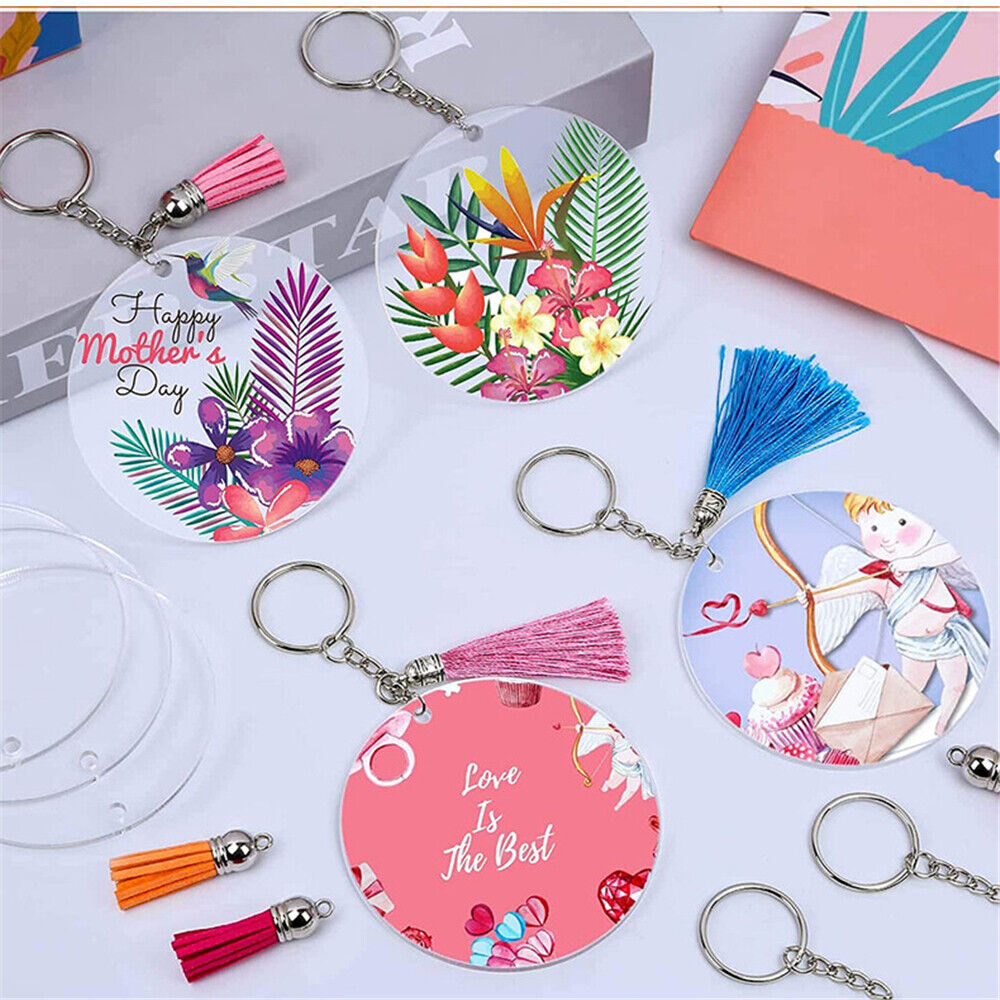 Party Blanks DIY Clear Acrylic Keychain Set Making Tassels Kit Vinyl Ornaments