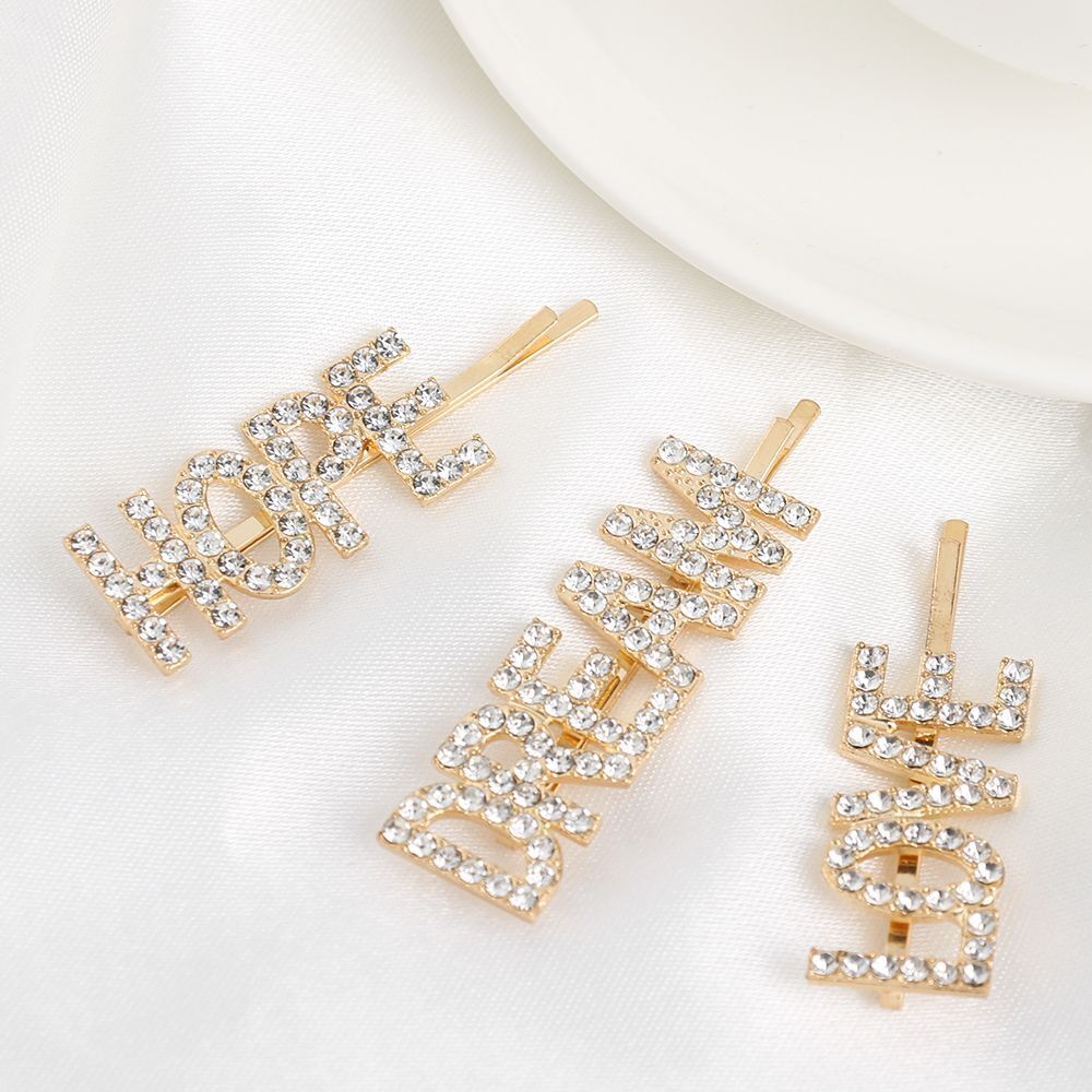 HOPE DREAM  Hair Clips Rhinestone Headwear Crystal Hairpins Letter Barrettes
