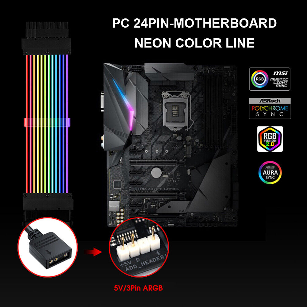PSU Extension Cable Addressable RGB ATX 24Pin for ATX Power Supply Unit