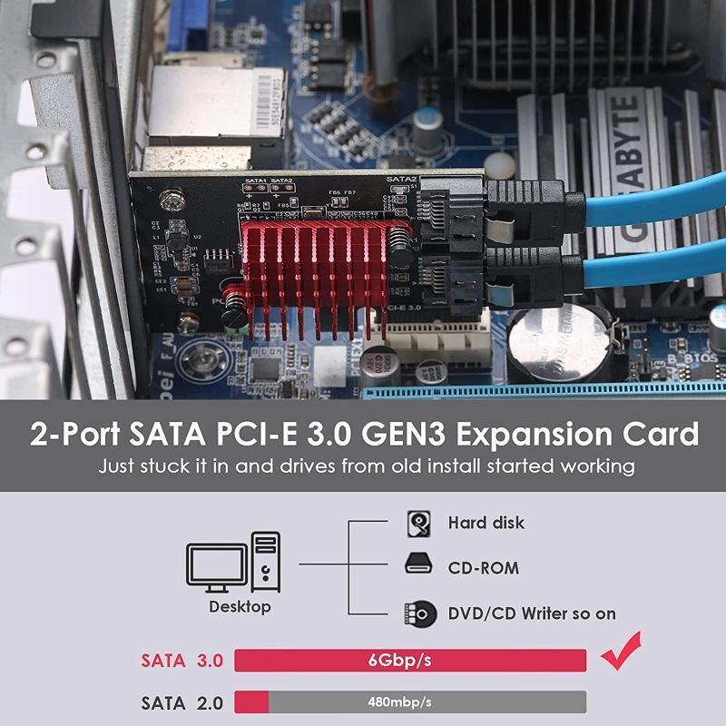 2 Sata Expansion Card PCI-E X1 3.0 GEN3 JMICRON + JMB582 Chip 6 Gbit/s Expansion