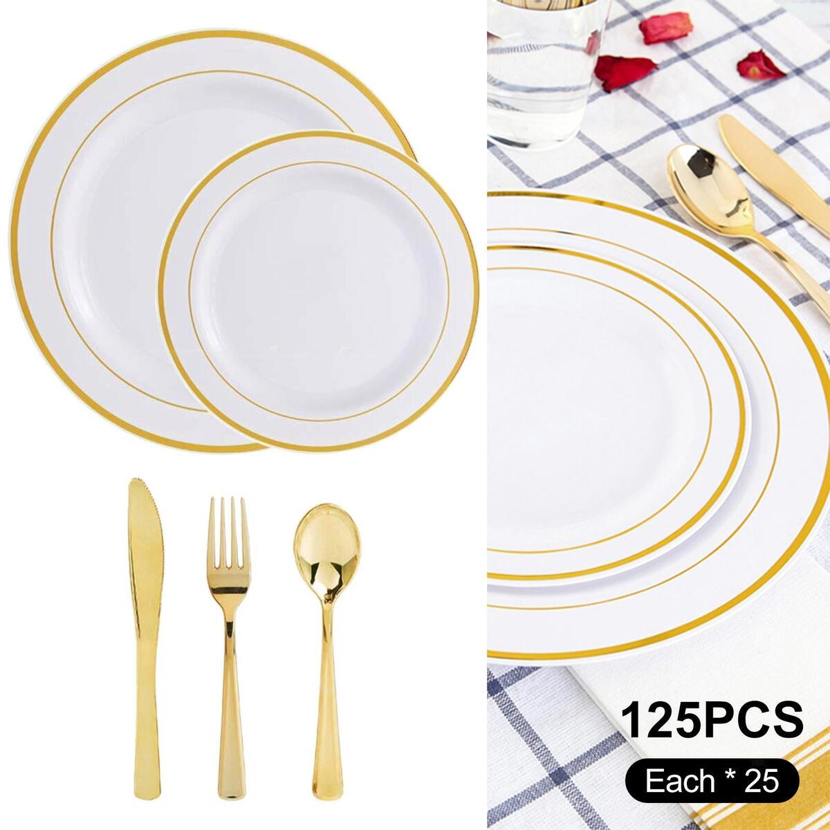 250Pcs Plastic Dinnerware Set for 25 Guest Plastic Disposable for Restaurant