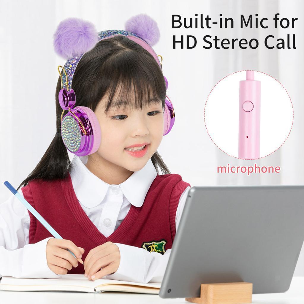 Lovely Glitter  Bear Ear Kids Stereo Headphone for Girls Birthday Gift
