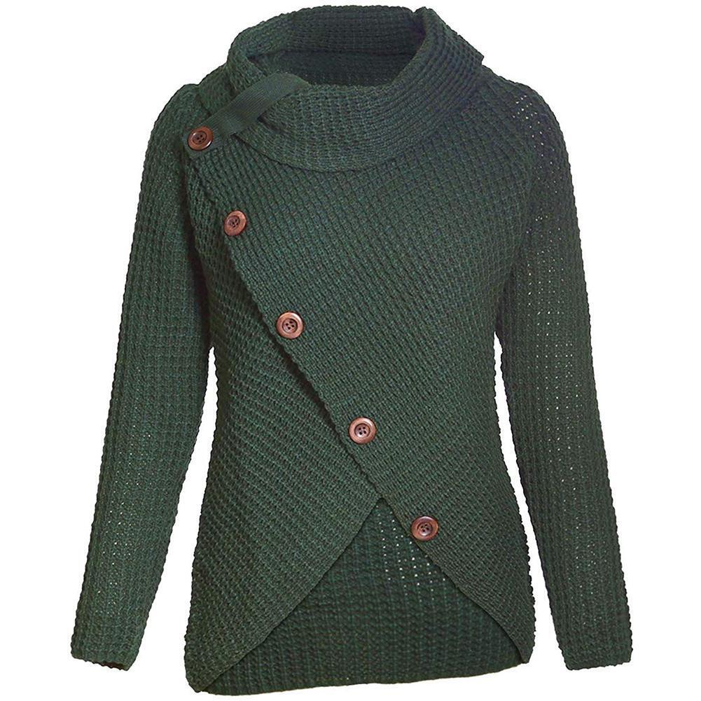 Autumn Women Knit Sweater Solid High Neck Loose Warm Coat (Dark Green S)