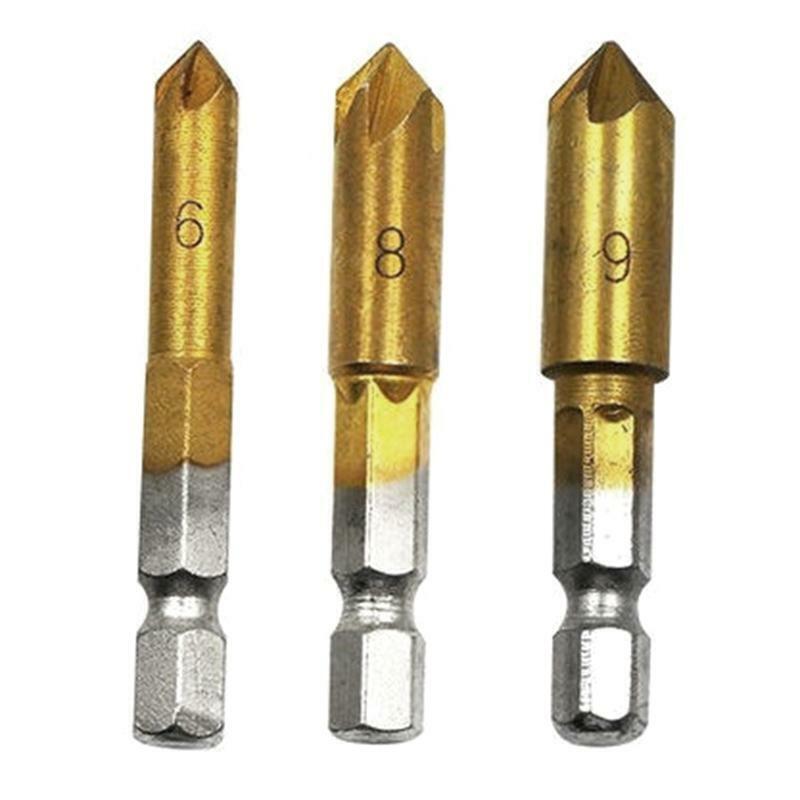 1/4'' Hex Shank HSS 5 Flute Countersink 90 Degree Center Punch Tool Set For Wood