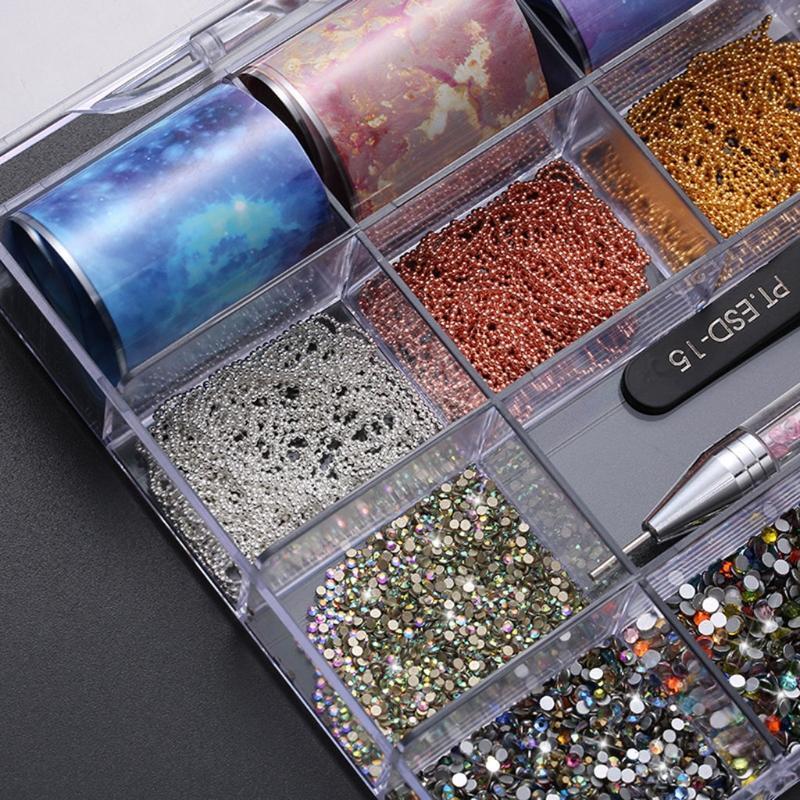 21 Grids Nails Design Kit Decor Multi Shapes with Dual-ended Dotting Pen Tweezer