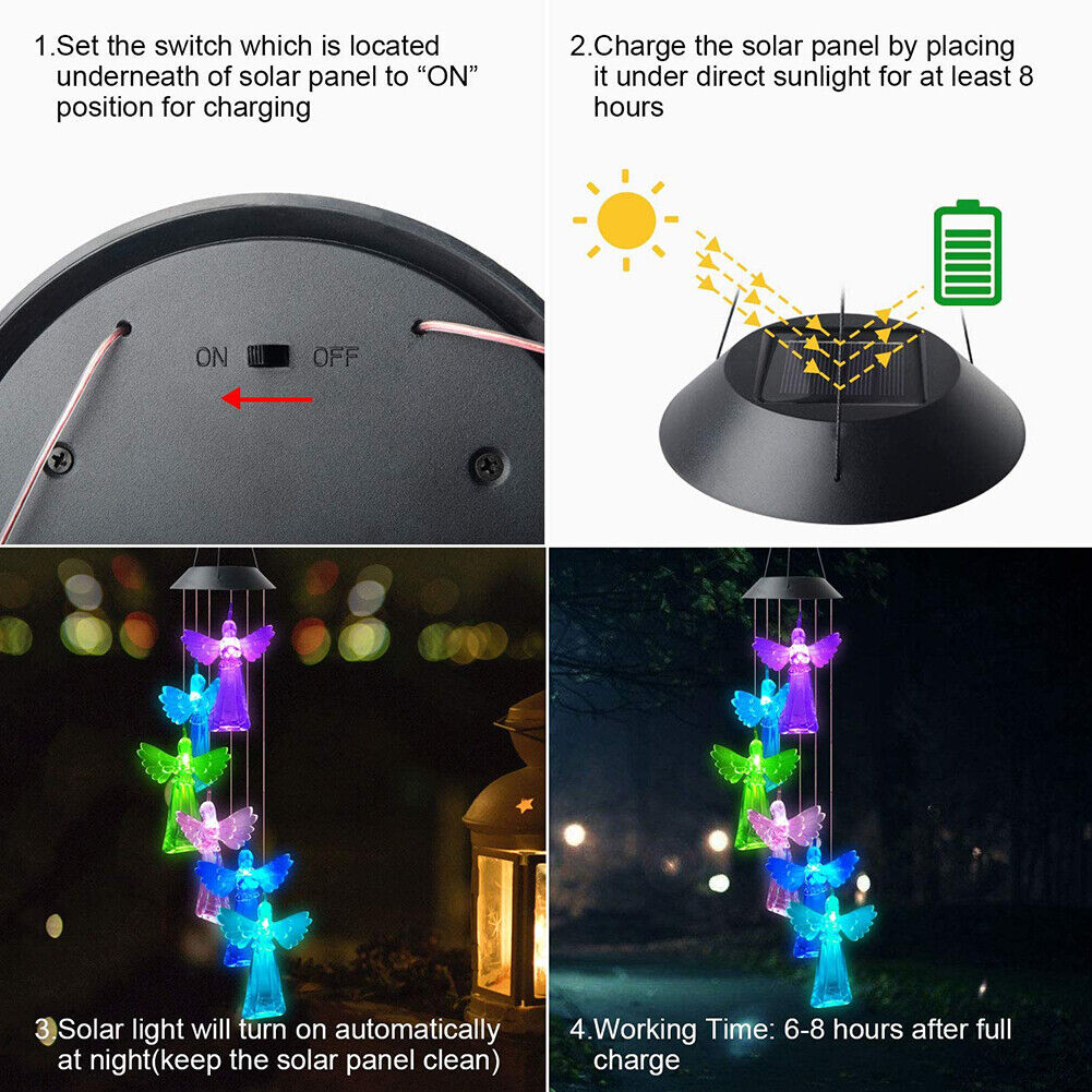 Solar Wind Chime Lamps Color Changing Angels Pendant Lights Garden Decor