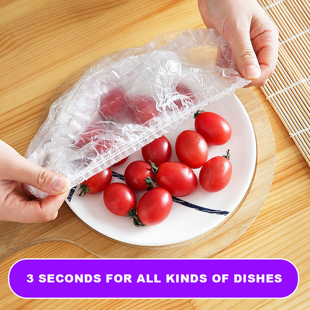 50pcs Disposable Food Cover Plastic Wrap Elastic Food Dish Plate Cling Film