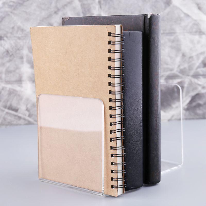 2Pcs Clear Acrylic Bookends L-shaped Desk Organizer Desktop Book Holder School