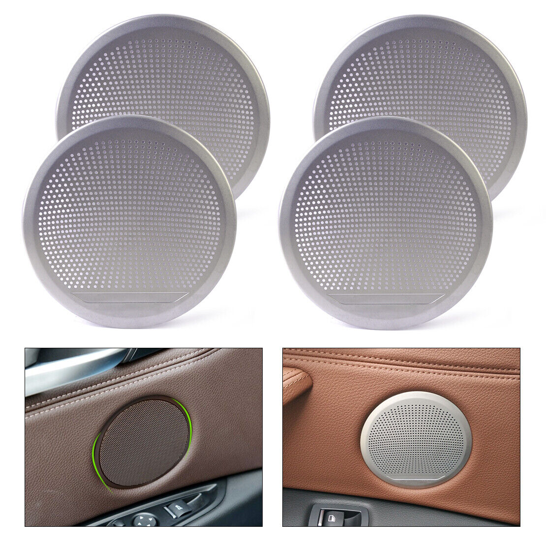 4x Aluminum Door Speaker Cover Trim Frame fit for BMW X5 F15 X6 F16 2014-2016 Li