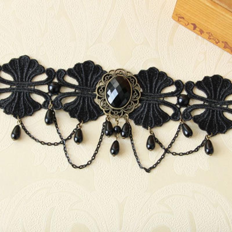 Black Lace Gothic Statement Choker Collar Necklace Victorian Lolita Choker