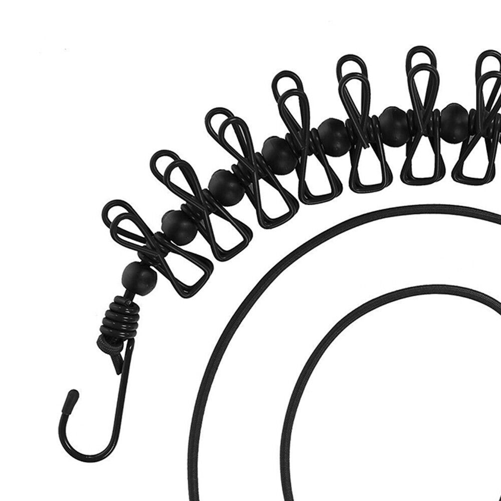 Travel Clothesline w/ 12 Clips Anti Slip Camping Cloth Hanger Rope (Black)