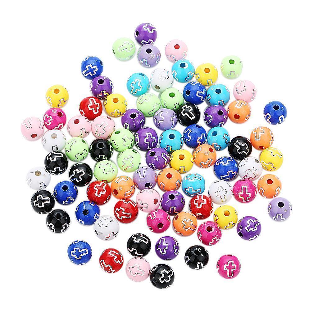 100 Pcs 8 mm Cross Pattern Acrylic Round Beads Loose Spacer Bead DIY Craft