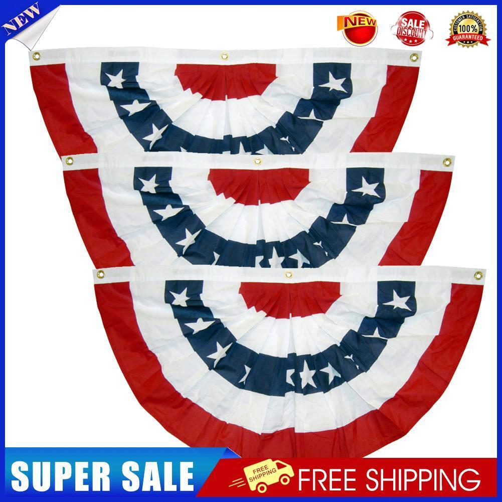 USA Pleated Fan Flag American Bunting Patriotic Half Banner Home Decoration