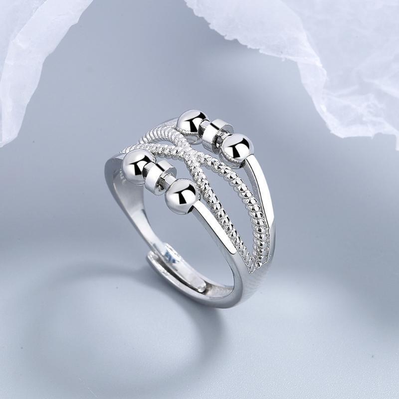 Anti Anxiety Ring with Beads Fidget Spinner Ring Double Hollow Line Rotate Ring