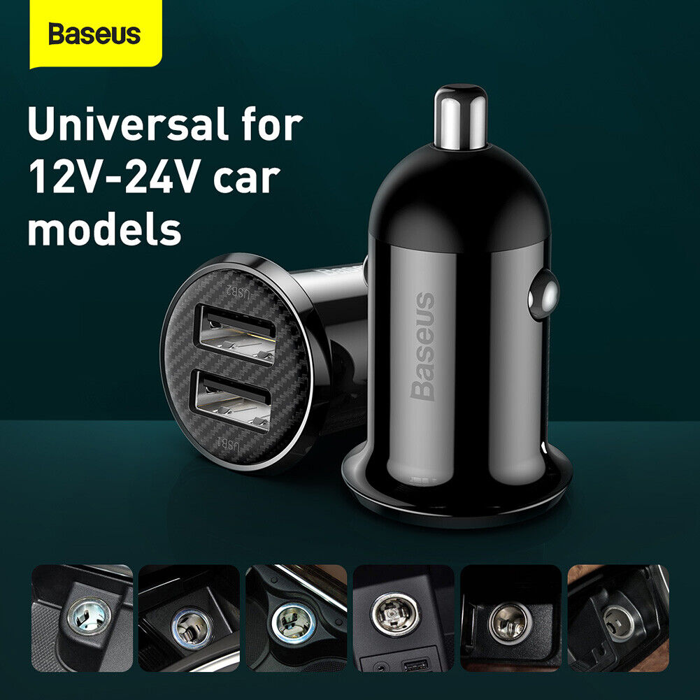 Baseus Grain Pro Car Charger 4.8A Dual USB Charger Charging Adapter (Black)