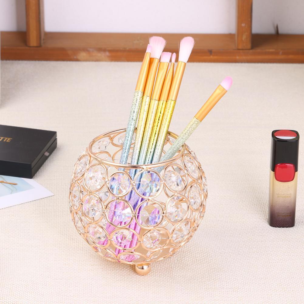 European Style Round Crystal Makeup Brush Storage Box Jewelry Organizer