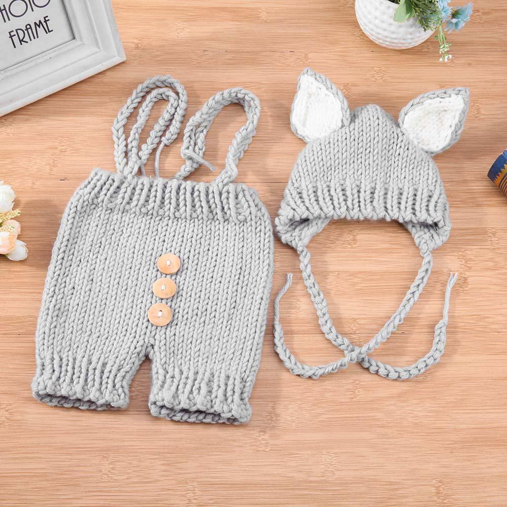 2pcs Cute Baby Studio Photography Props Clothing Set Knitted Overalls + Hat