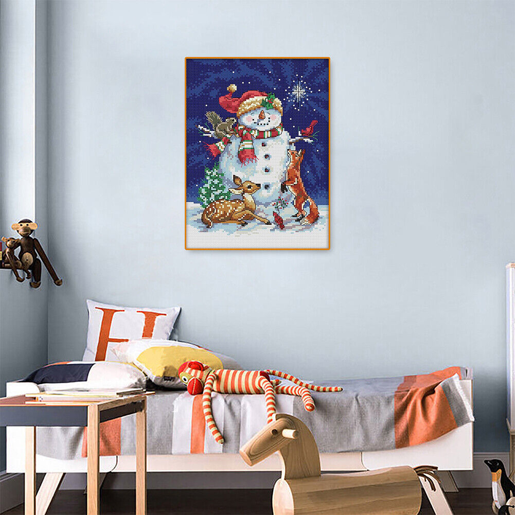 Midnight Snowman Full Cross Stitch 11CT Counted DIY Needlework Home Decor