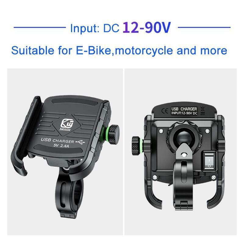 12V-90V Motorcycle E-bike Handlebar Rear-View Mirror Cellphone Stand USB Charger