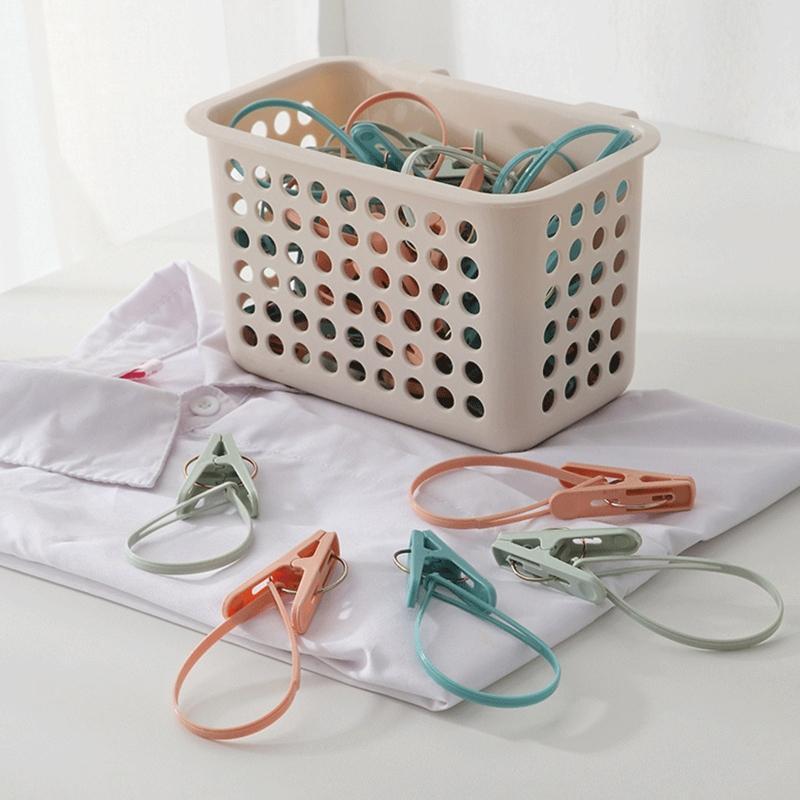 12pcs Clothes Pins with Plastic Rope for Clothesline Drying Clothing Clips Pegs