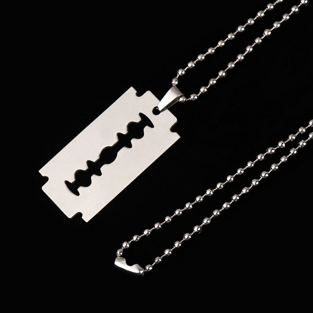 Street Punk Hip Hop Stainless Steel Razor Blade Shaped Dogtag Necklace Pendant