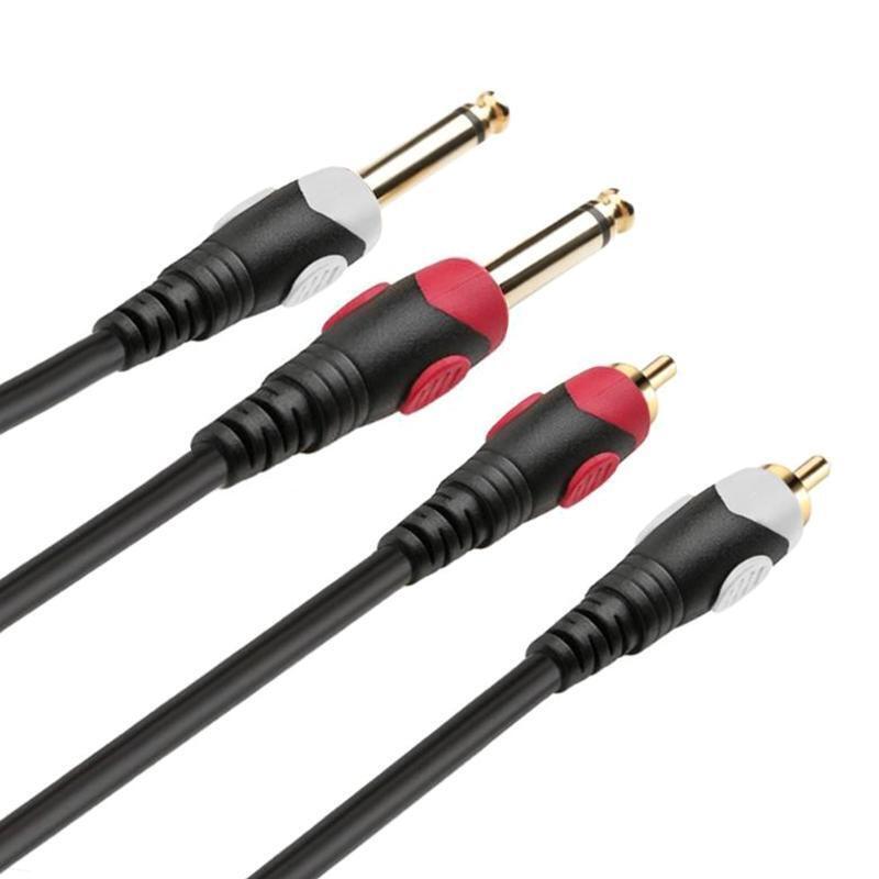 Dual Male Mono 6.35mm to Dual RCA Male Mono Splitter Y Cable Insert Cable 1.5M