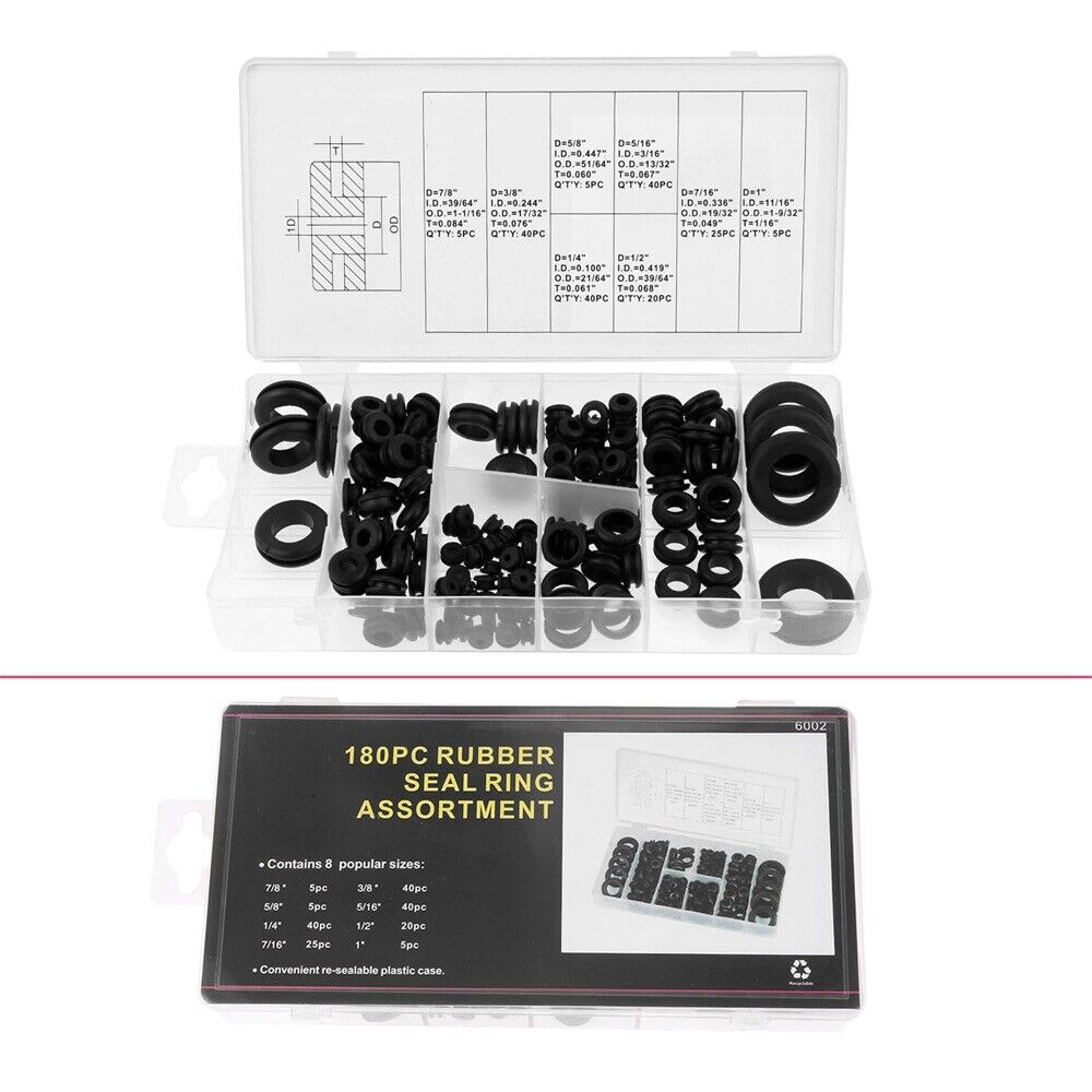 Practical Grommet Assortment Rubber Set Firewall Wiring Wire Cable Gasket 180pcs