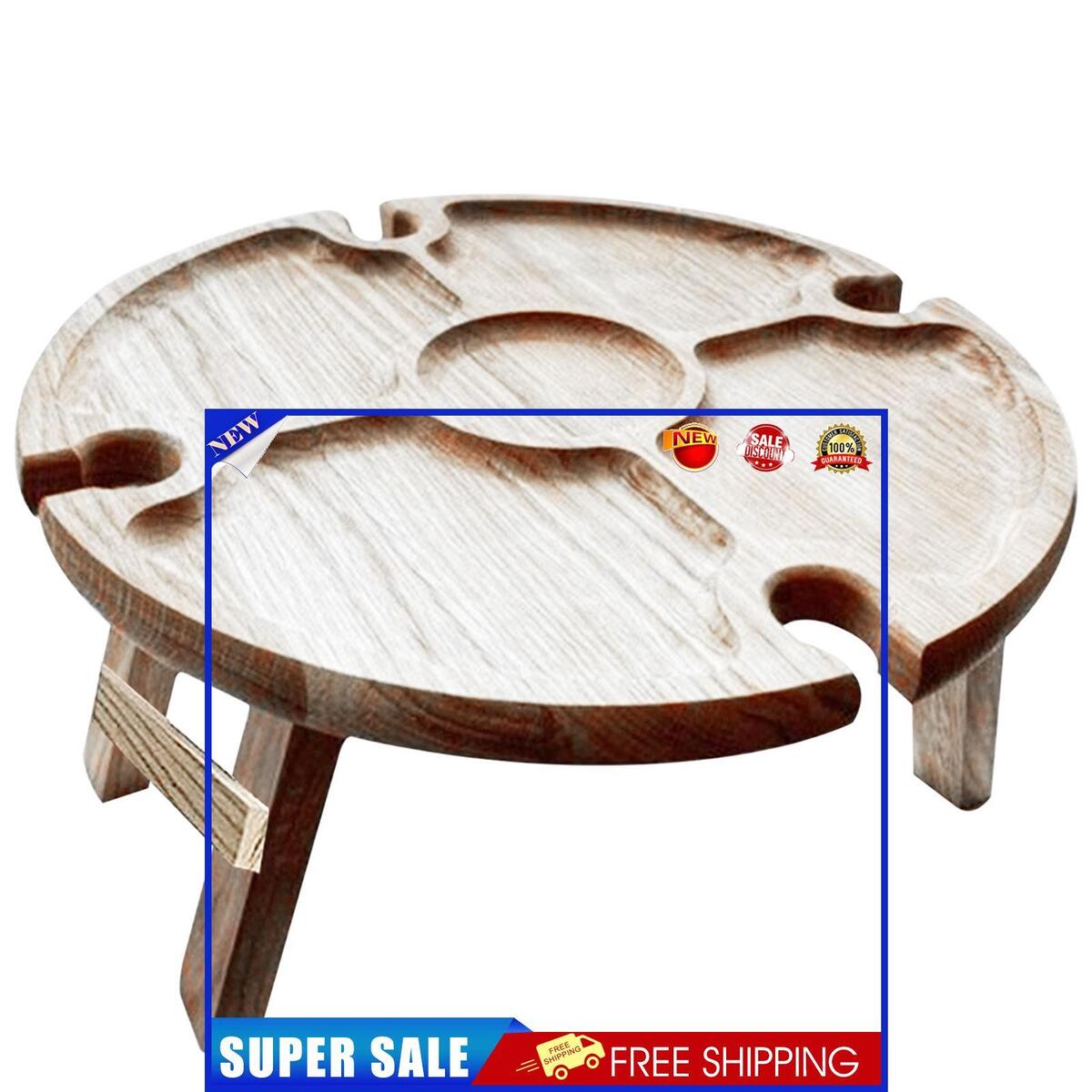 Wine Picnic Table Foldable Snack Table with Wine Bottle and Glass Holder