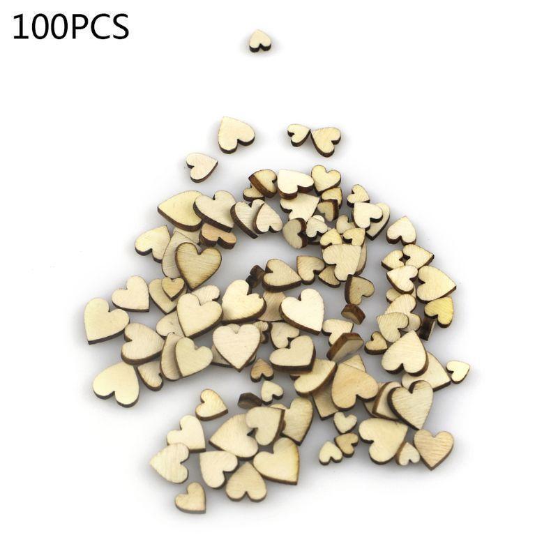 100pcs Mixed Love Heart Shape Wooden Wedding Table Scatter Decor Rustic Crafts