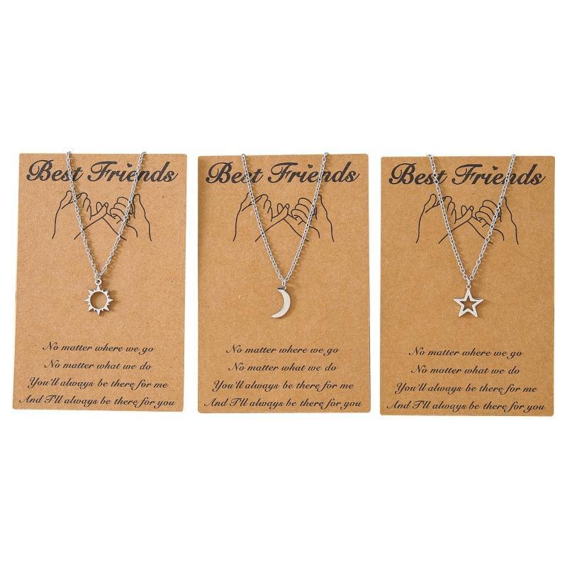 Creative Sun Moon Star Pendant Card Necklace Stainless Steel Women Necklace