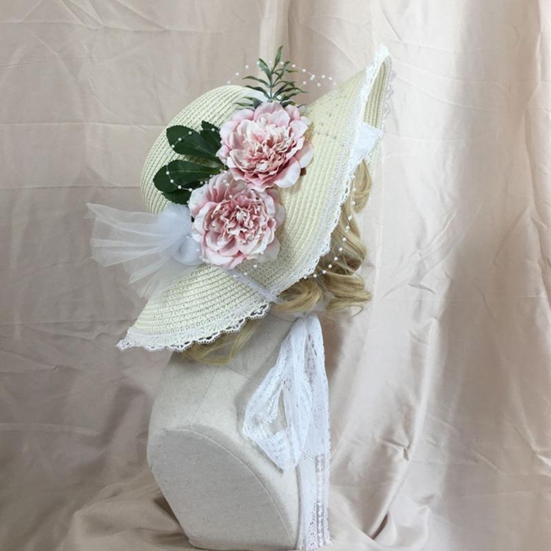 Women Summer Sun Hat Lace Straps Secure Sunlight Protection for Outdoor