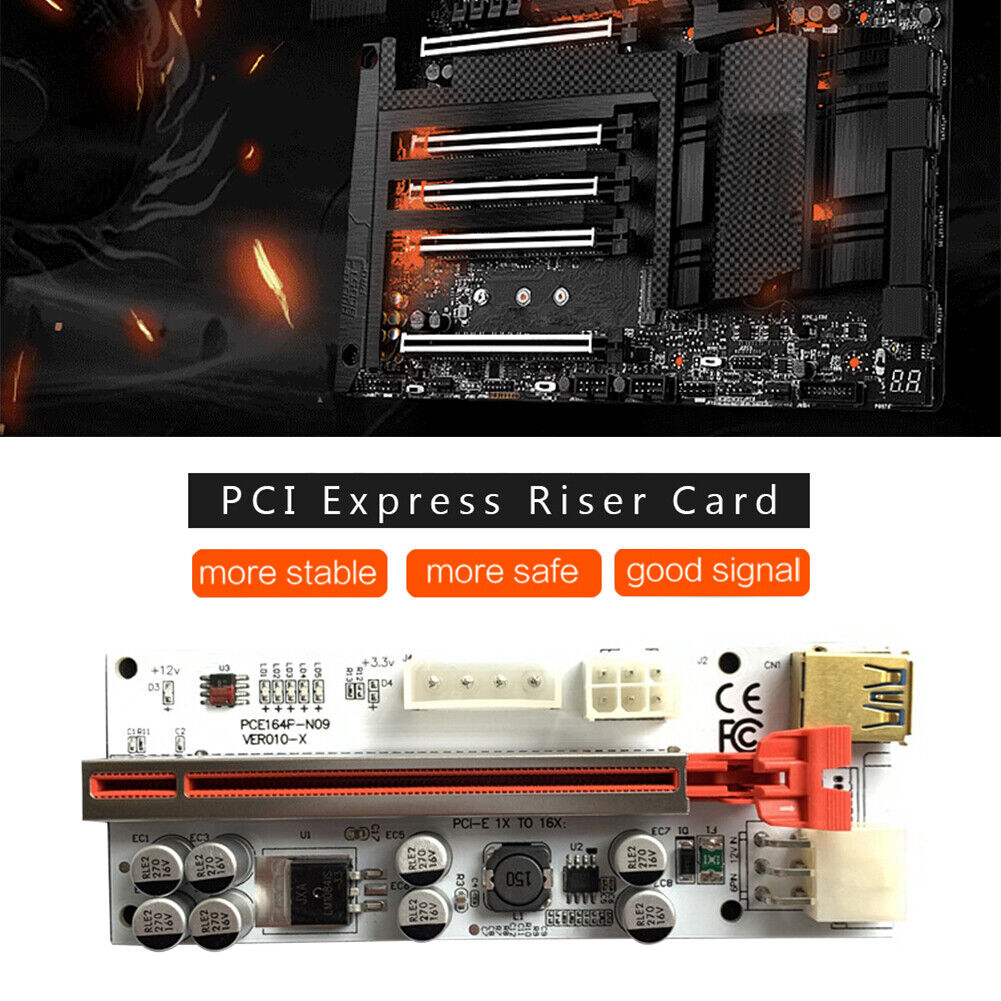 VER010-X PCIE Riser 1X to 16X Extender USB3.0 Adapter Card for Mining (Red)
