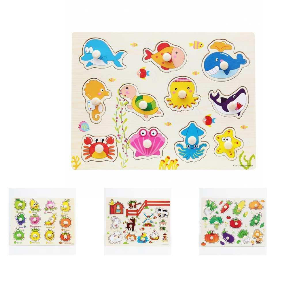 4  Wooden Jigsaw Puzzle Baby Toddler Preschool  Educational