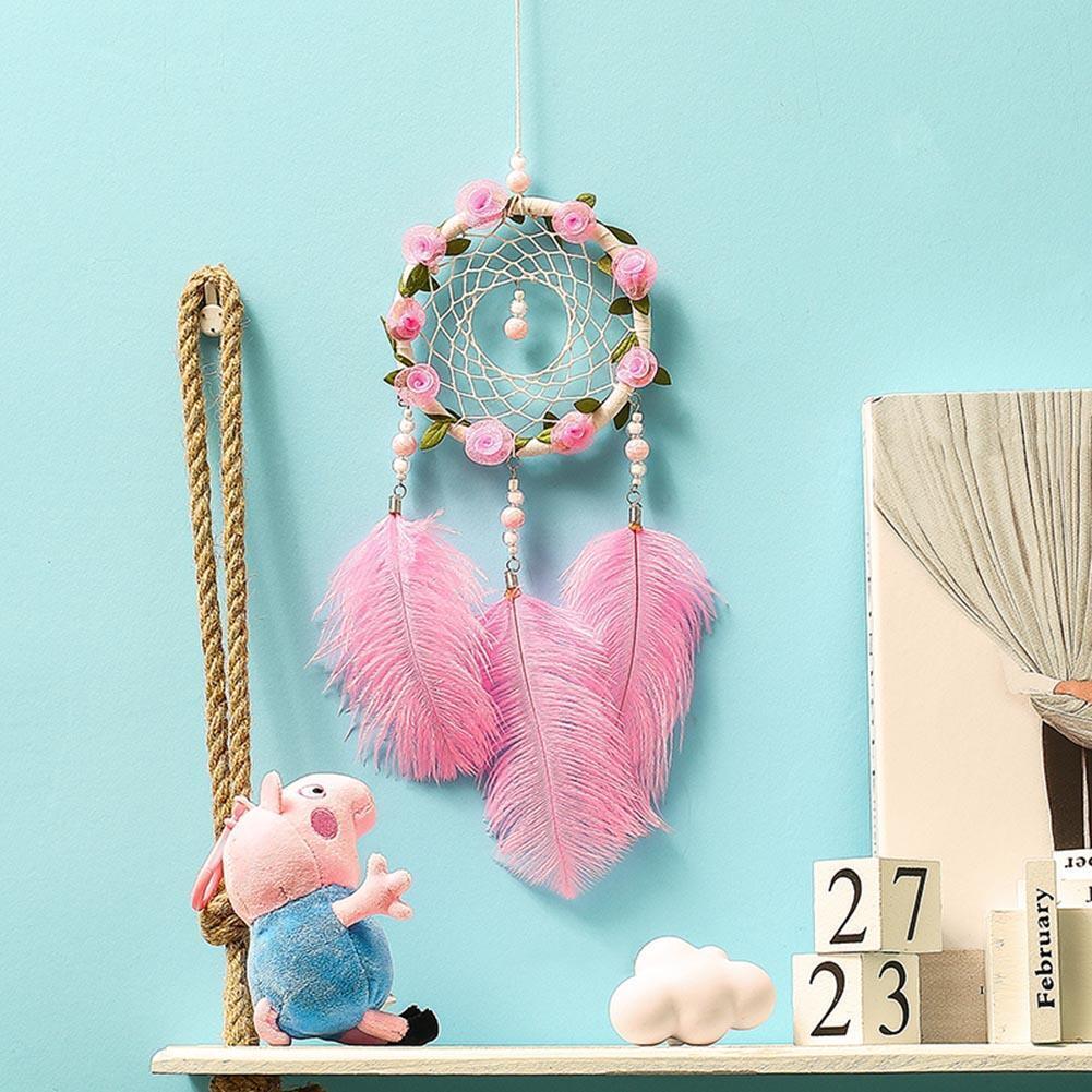 Pink Feathers Handmade Dreamcatcher Craft Dream Catcher Net Home Wall Decor