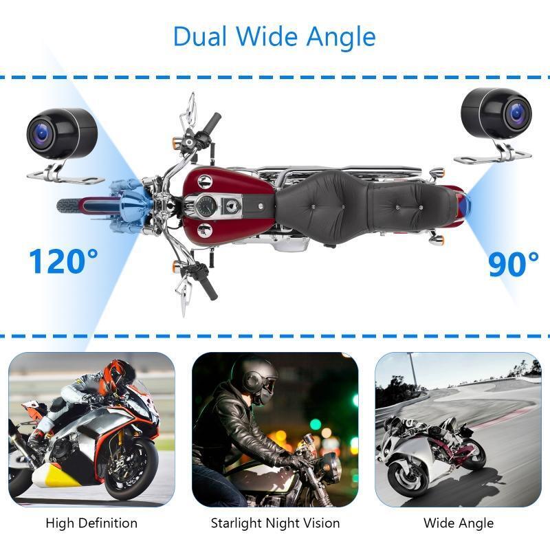 Motorcycle Recorder Cameras Front & Rear Camera Lens 120 Wide Angle Waterproof