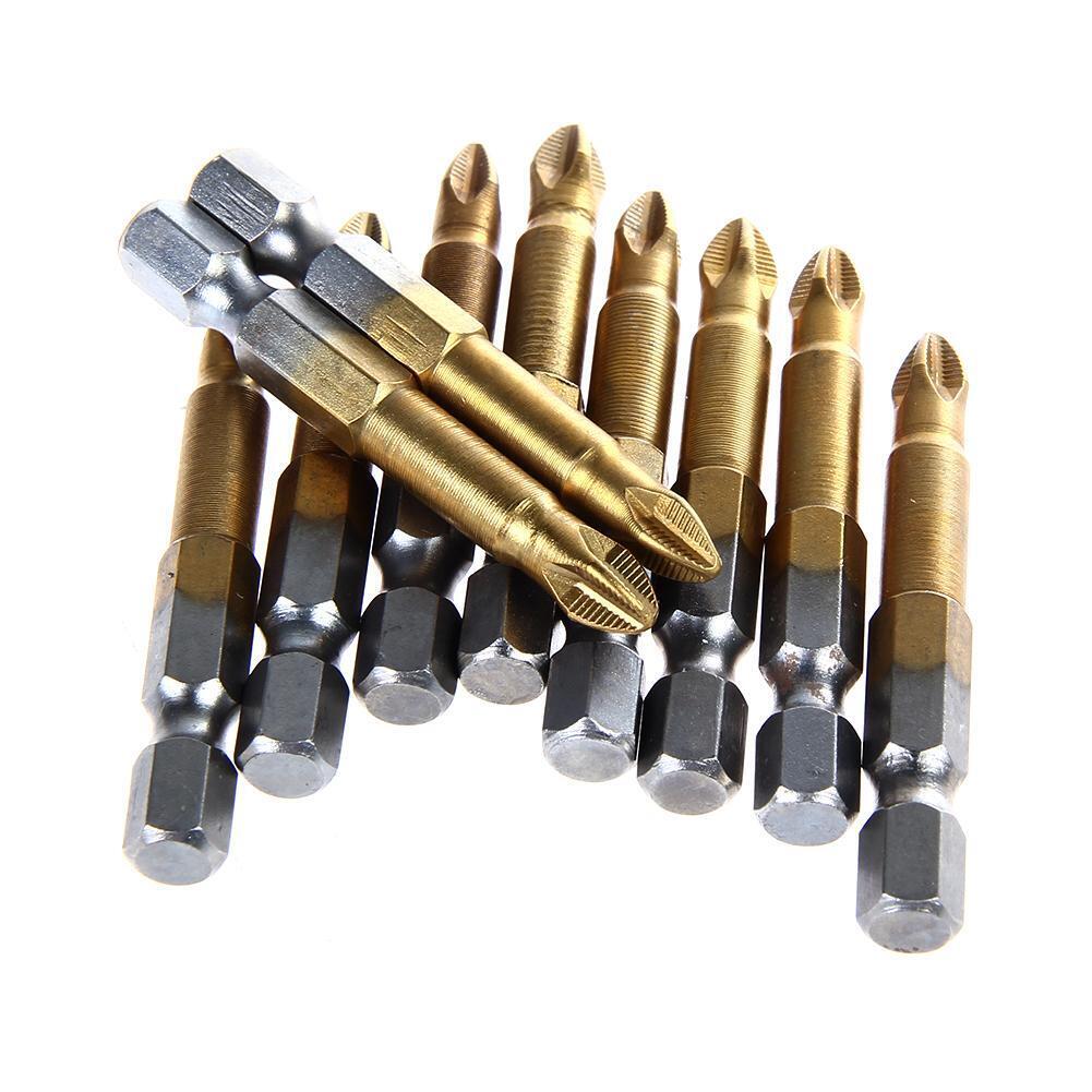 10 x Anti Slip Electric Screwdriver Bits Single Side Magnetic Hex Shank PH2