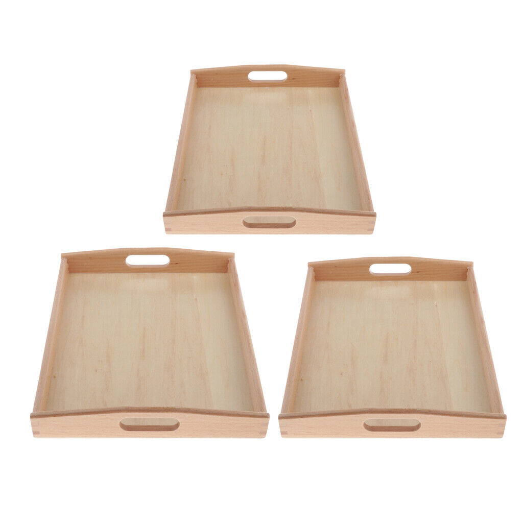3 Pieces Practical Beech Wooden Tray Organizer  Toddlers Teaching